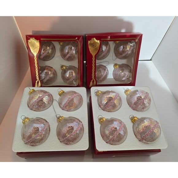 Victoria Collection Glass Pink Glitter Embossed Ornaments 4 Original Boxes (16) - Picture 8 of 9